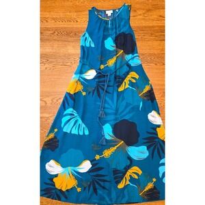 Liz Claiborne Small Teal Hawaiian Print‎  Floral Maxi Dress Comfy